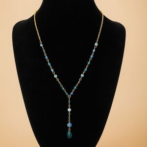 Gold & Aqua Beaded Y-Necklace